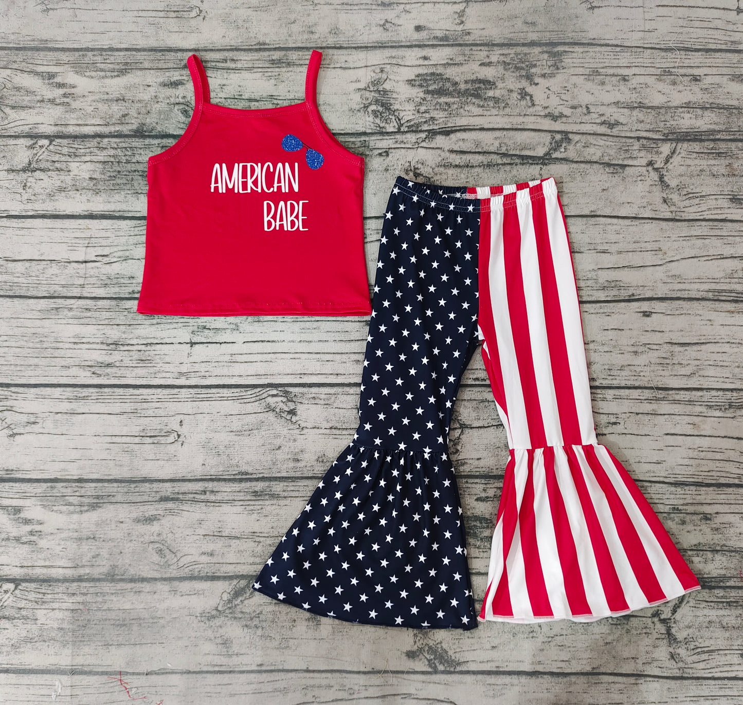 Baby Girls 4th of July American Babe Bell Pants Clothes Sets