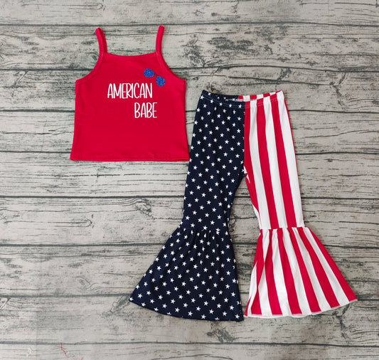 Baby Girls 4th of July American Babe Bell Pants Clothes Sets