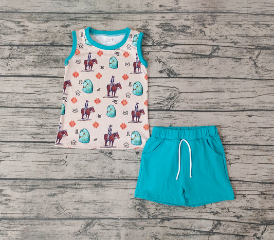 Baby Boys sleeveless tee shirt rodeo shorts western clothes sets