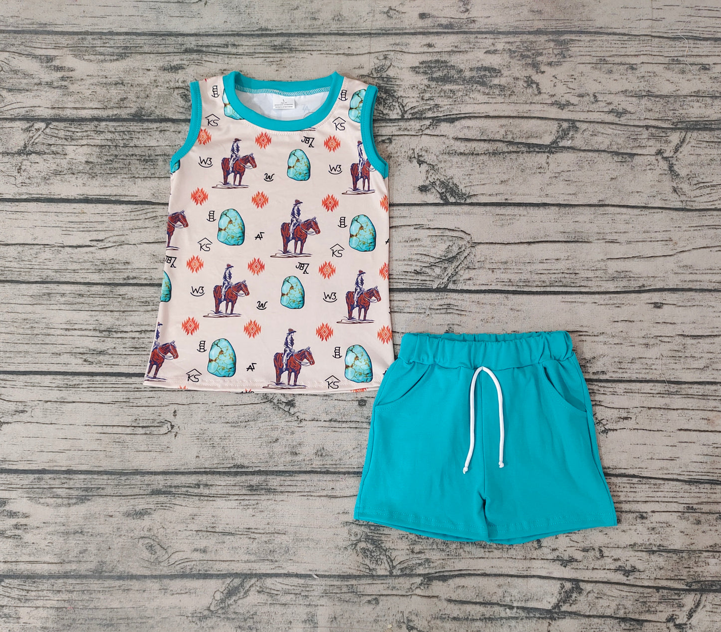 Baby Boys sleeveless tee shirt rodeo shorts western clothes sets