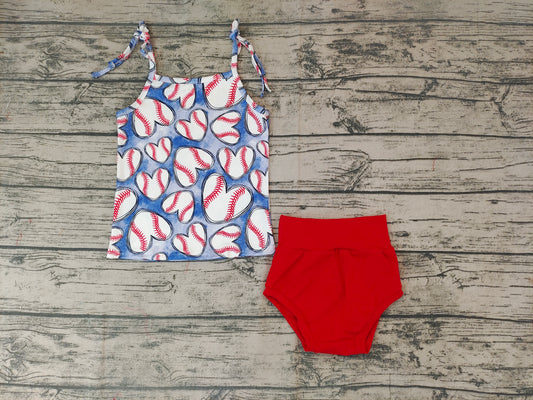 Baby Girls Baseball Top Red Bummie Clothes Sets