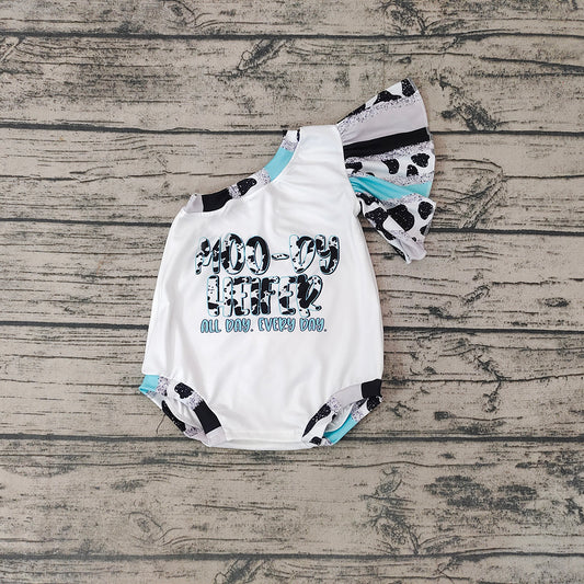 Baby Girls Cow Print Moody Heifer One Shoulder Rompers