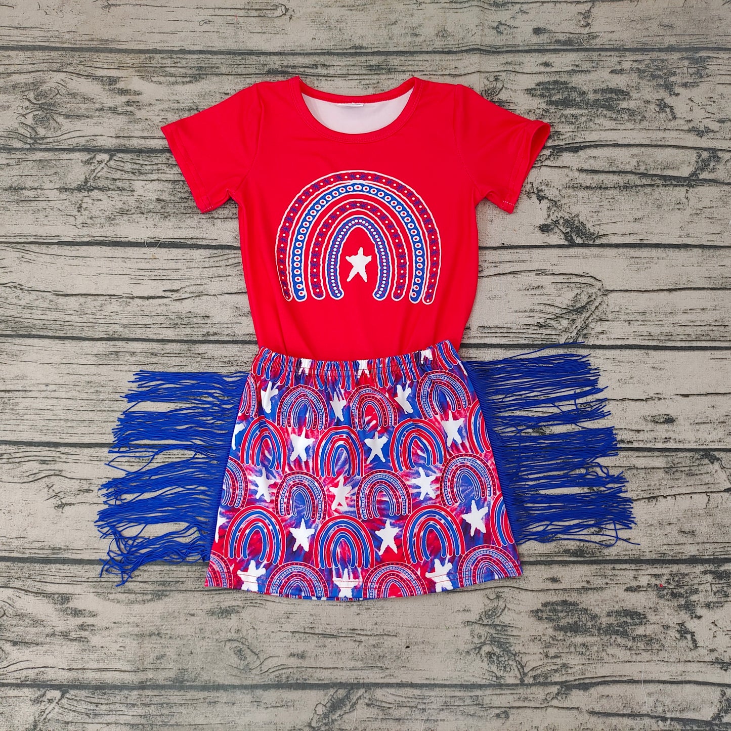 Baby Girls Rainbow 4th Of July Tassel Skirts Sets
