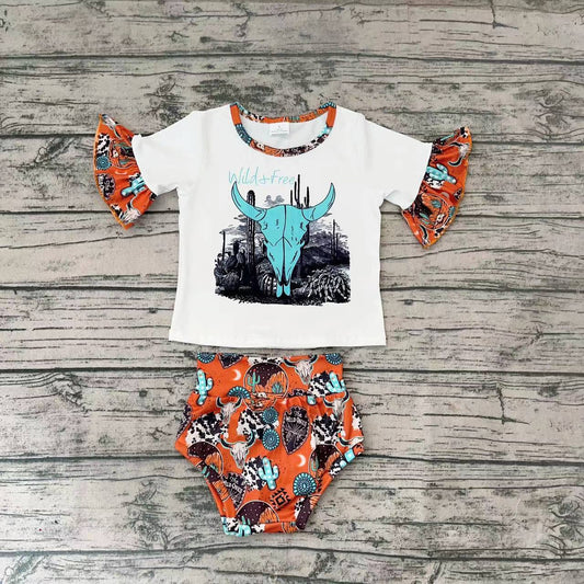 Baby Girls Wild Free Cow Western Bummie Sets