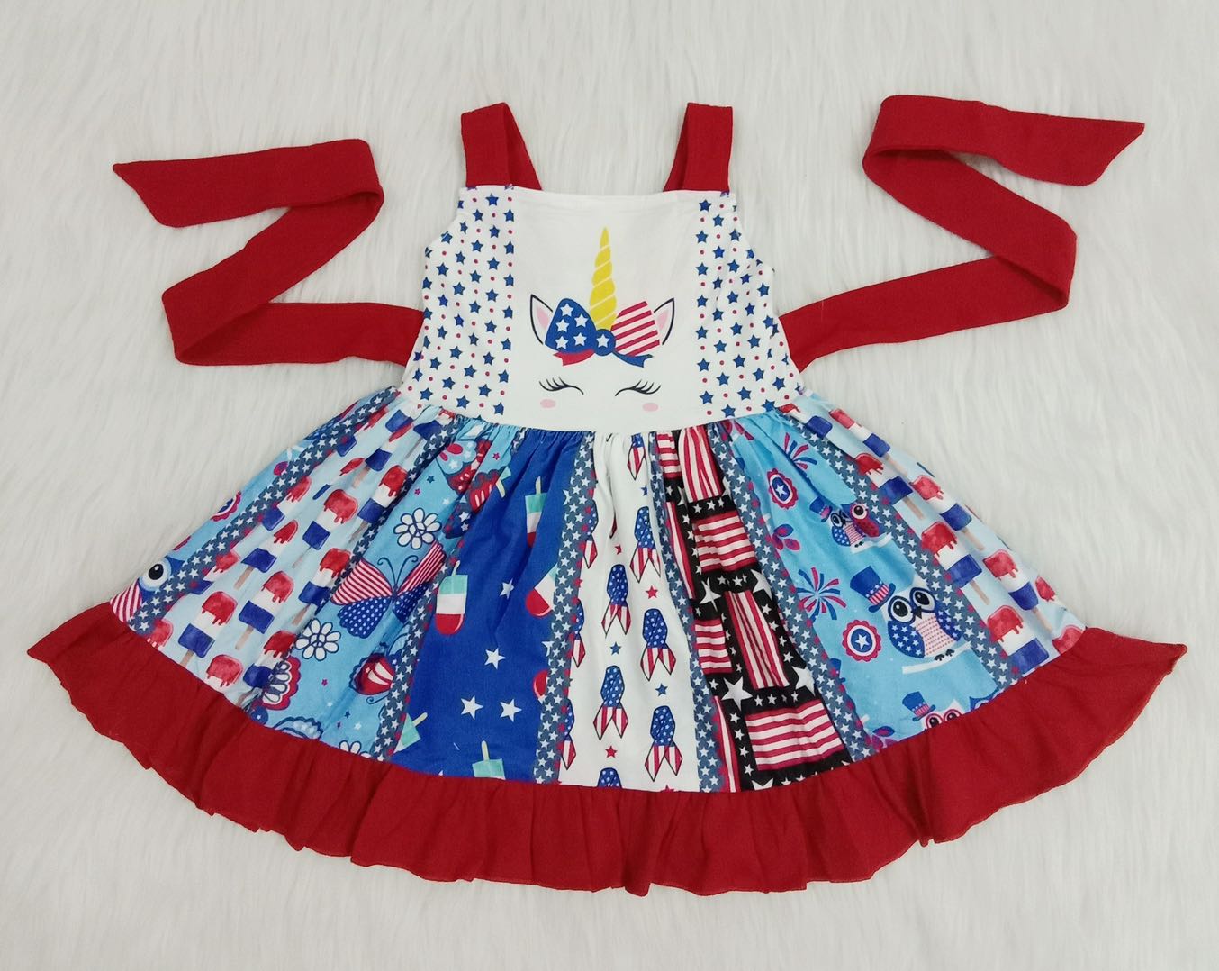 Cartoon unicorn 4th of july twirl dress
