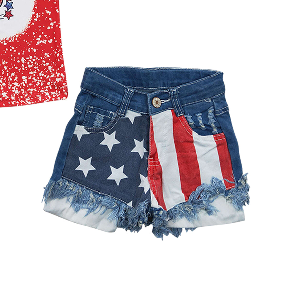 Baby Girls Western 4th Of July Cow Denim Star Shorts Clothes Sets