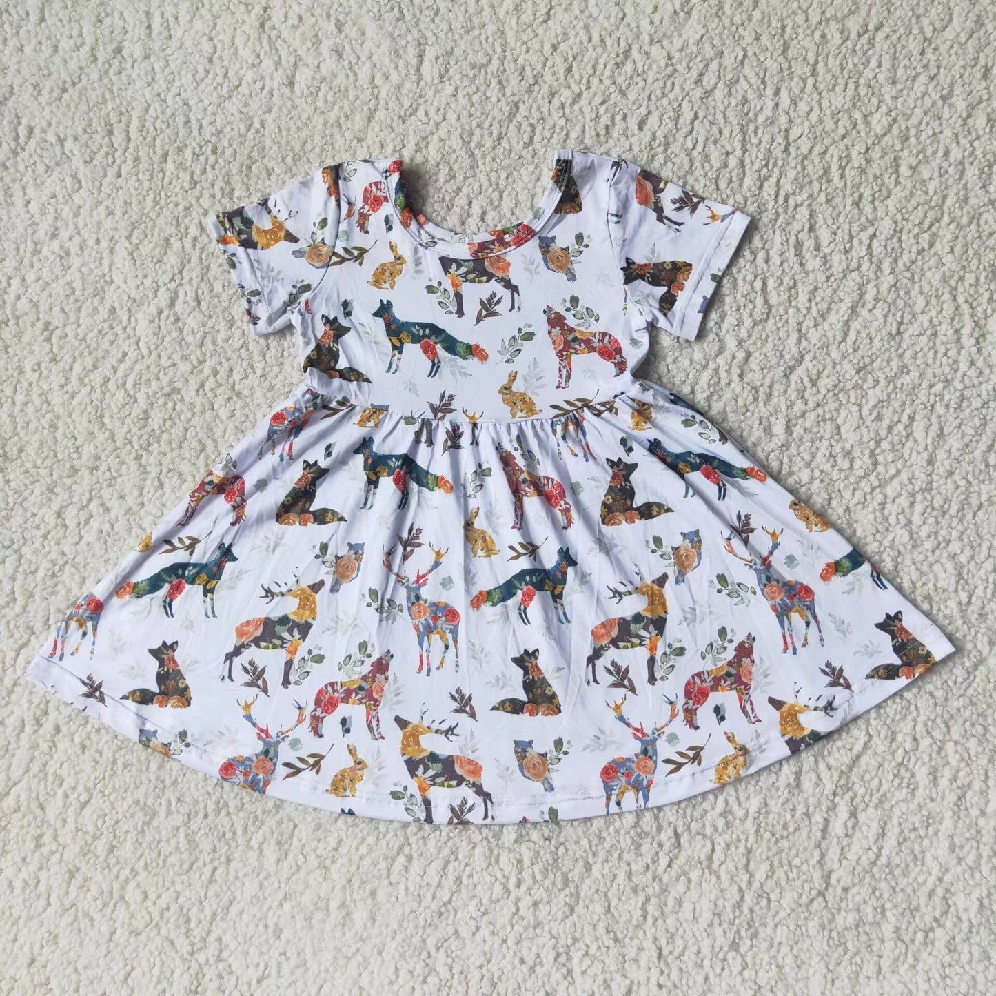 Baby girls forest wolf twirl short sleeve dresses