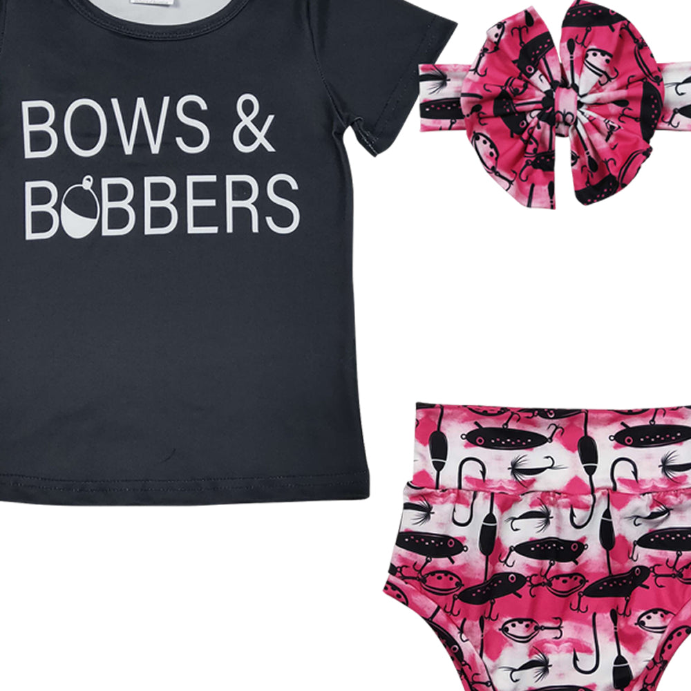 Baby Kids Bows and Bobbers Bummie Sets(Can choose headband here)