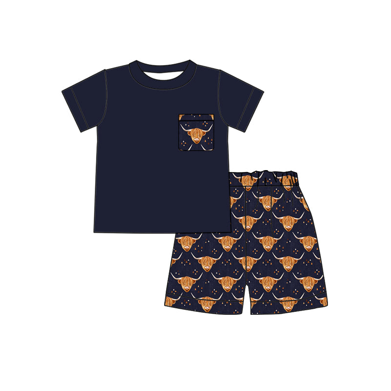 Baby boys black top western highland pocket shorts sets