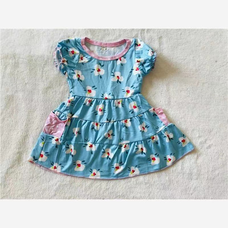 Baby girls blue flower short sleeve dresses