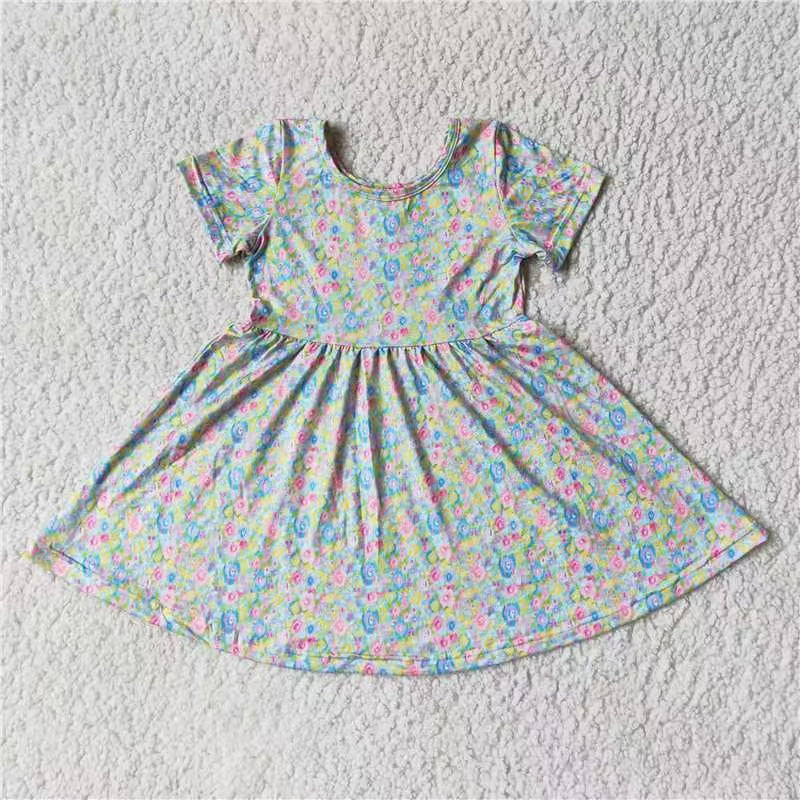 Baby girls twirl blue floral dresses