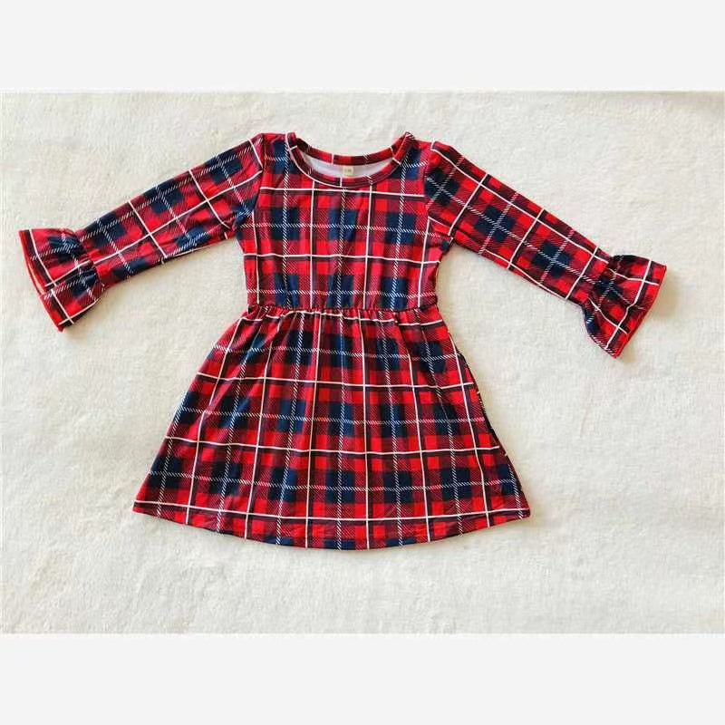Baby girls ruffle plaid long sleeve dresses