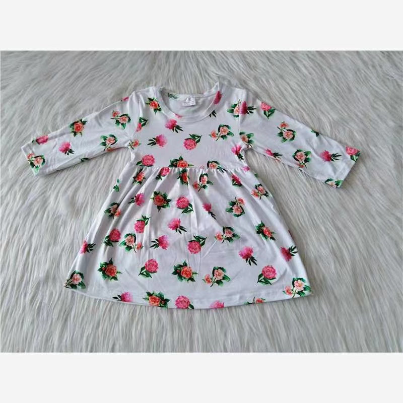 Baby girls white flower long sleeve ruffle dresses