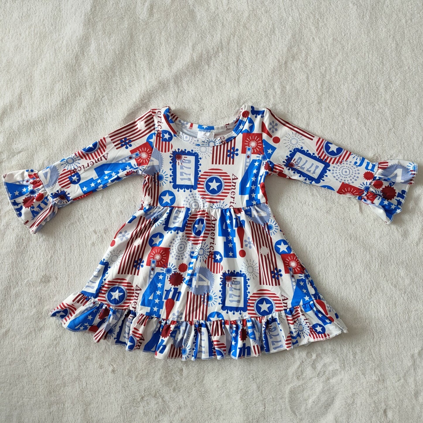 Baby girls 4th of july ruffle long sleeve dresses