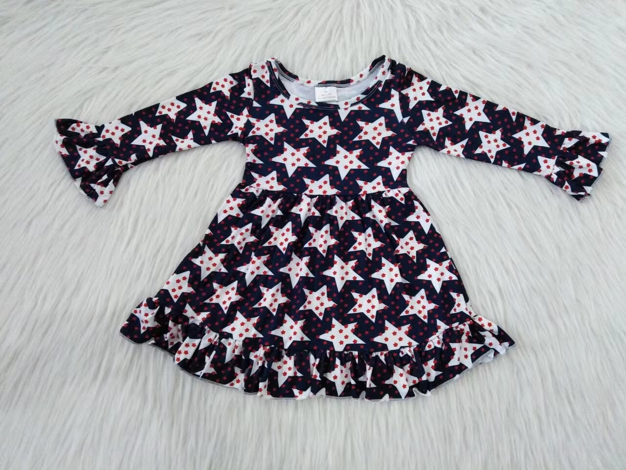 Baby girls star long sleeve 4th of july ruffle dresses