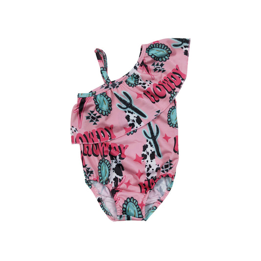 Baby Girls Howdy Turquoise Western One Piece Ruffle Swimsuits Bathing Suits