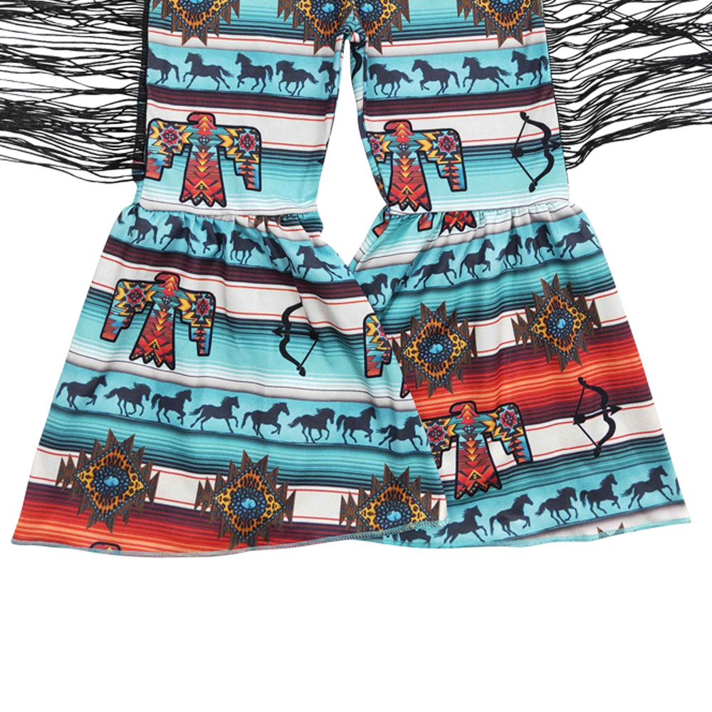 Baby Girls Western Bird Horse Bell Tassel Pants