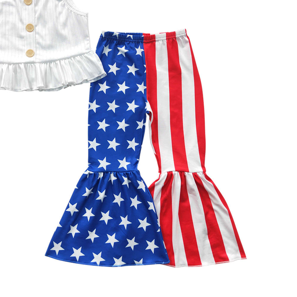 Baby Girls July 4th Strap Top Star Bell Bottom Pants Clothes Sets
