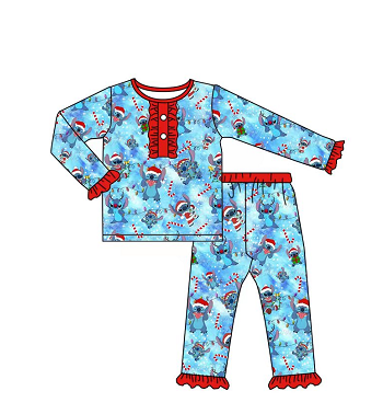 Christmas baby girls cartoon ruffle holiday pajamas sets