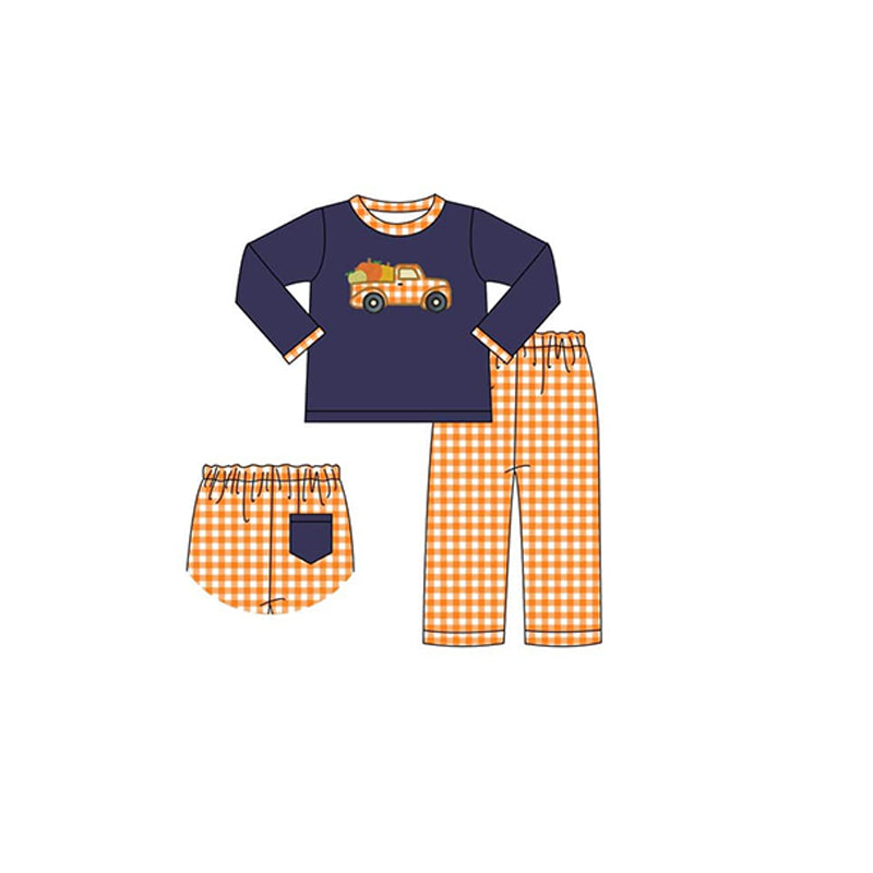 Baby boys pumpkin tractor plaid pants sets