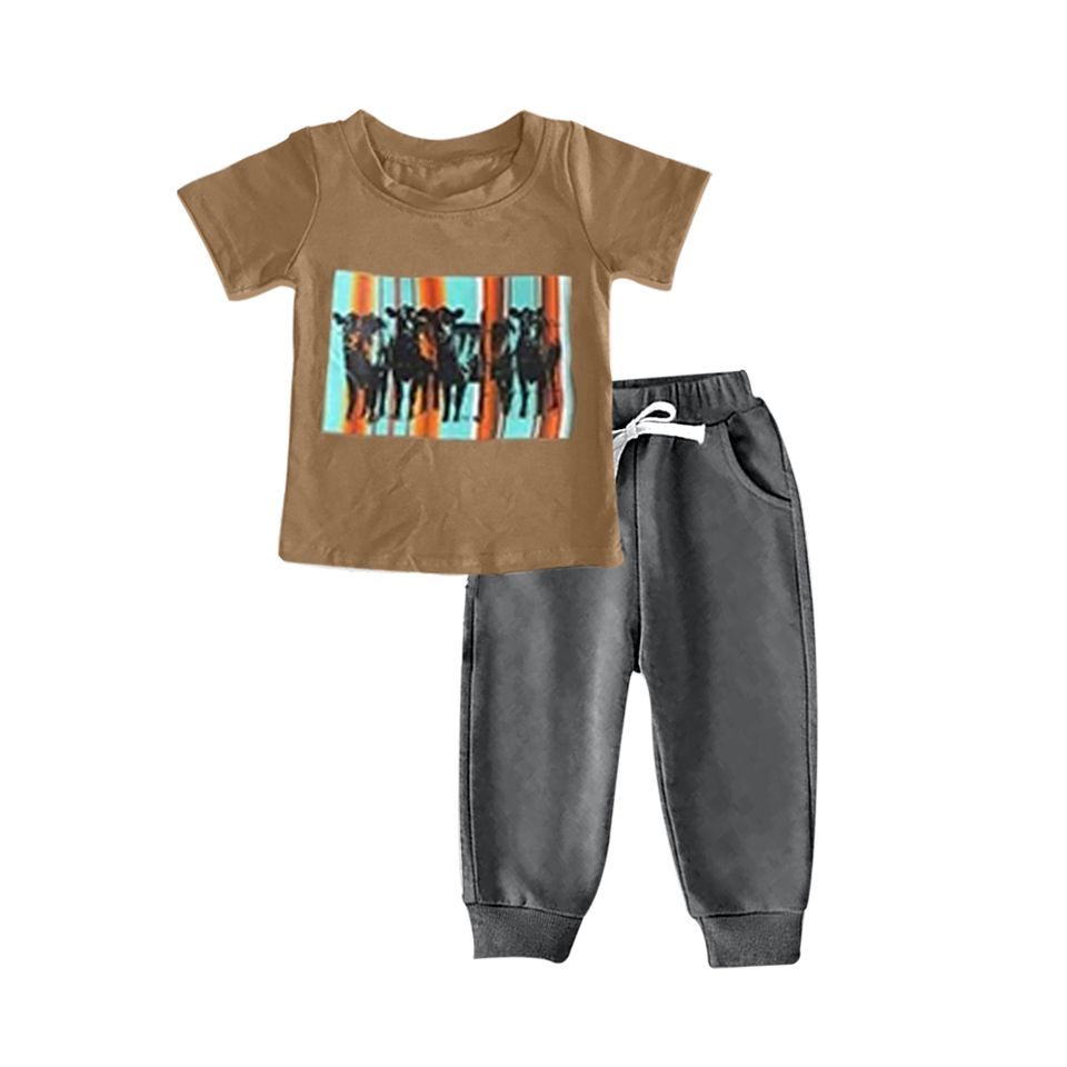 Baby Boys western Cows Tops Pants clothes sets