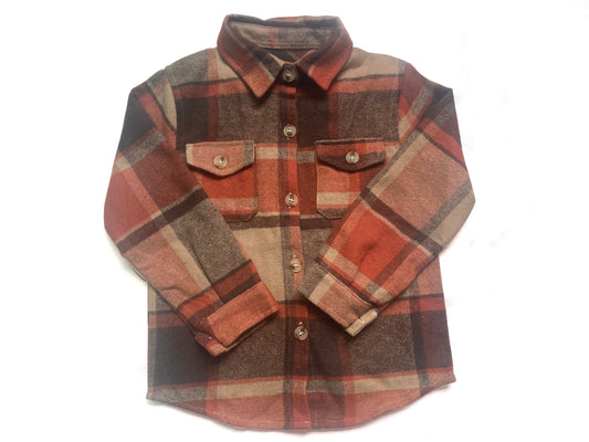Baby kids orange plaid pocket shirts
