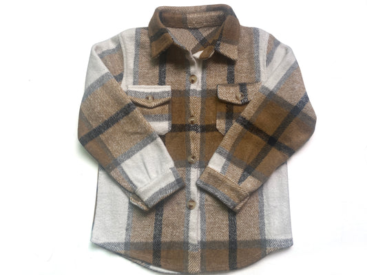 Baby kids brown plaid pocket shirts