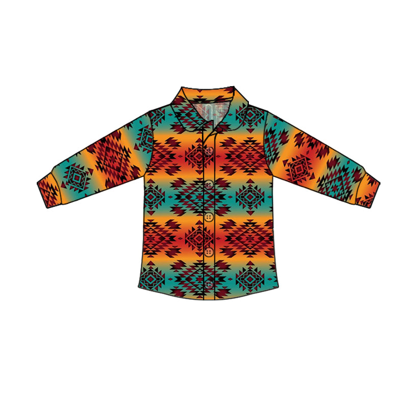 Baby kids western aztec Long Sleeve button up shirts
