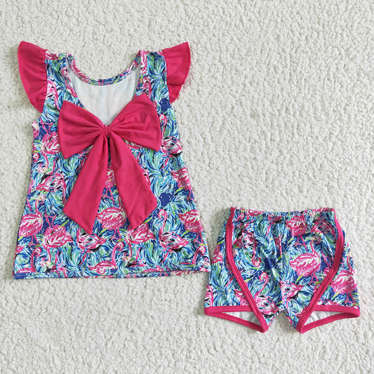 Baby girls flamingo floral shorts sets