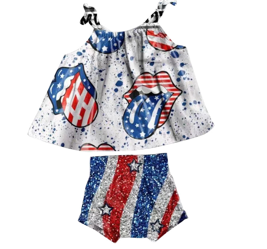 Baby girls 4th of july bummie sets