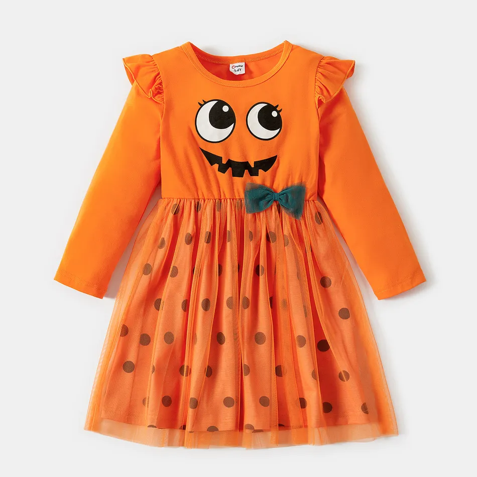Baby girls Halloween face orange tutu dresses