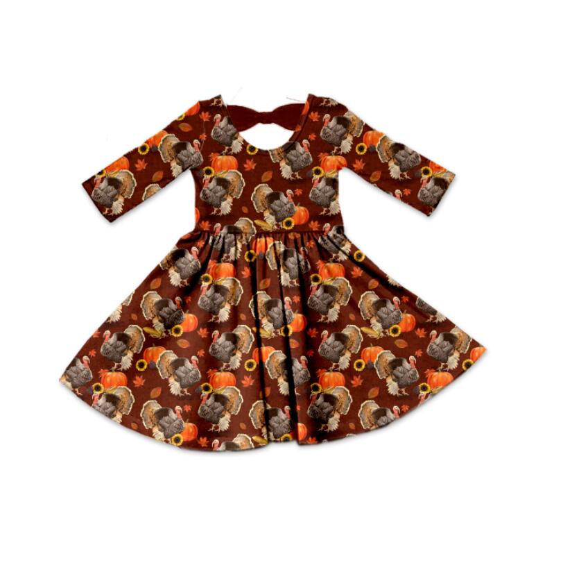 Baby girls Thanksgiving turkey knee length dresses