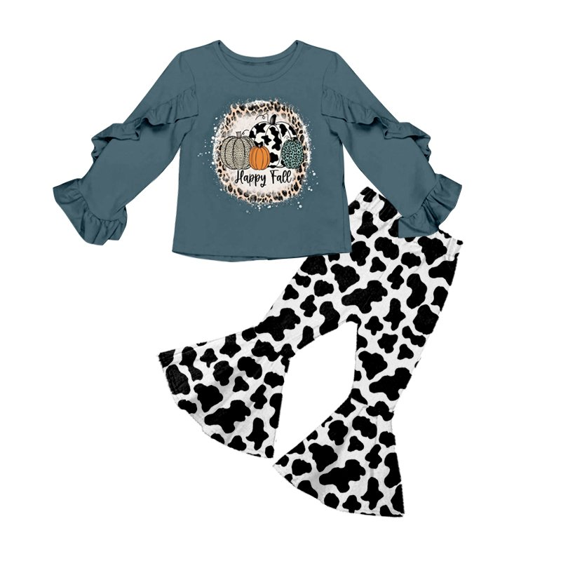 Baby girls Happy fall pumpkin cow print pants clothes sets