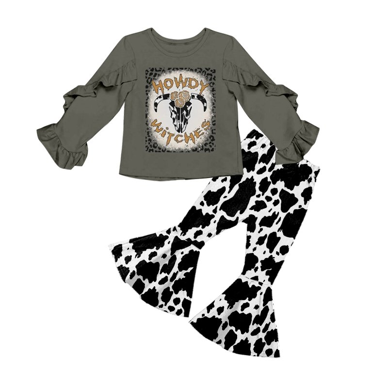 Baby girls Howdy Witches cow pants clothes sets