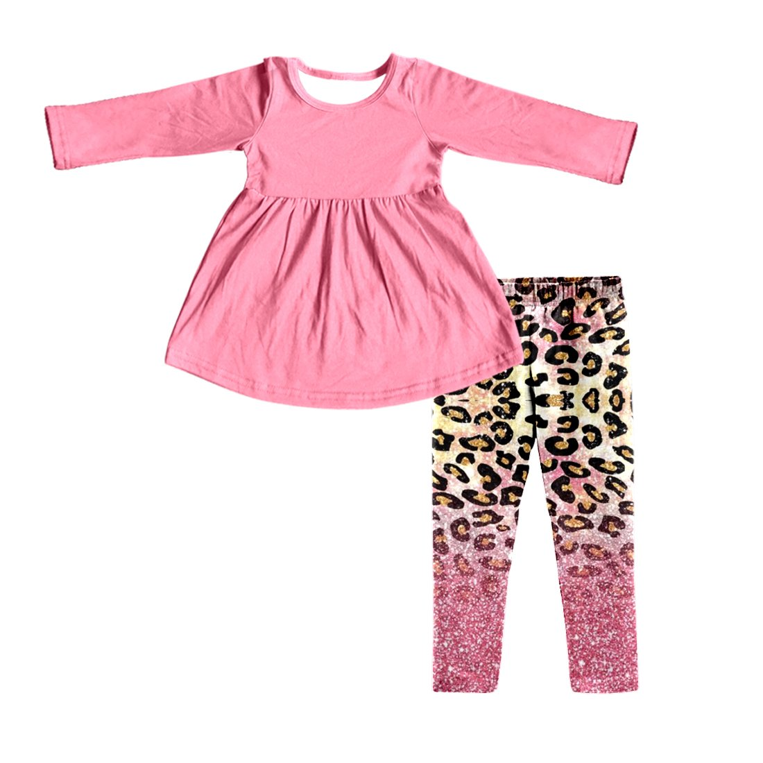 Baby girls fall pink tunic leopard legging pants sets