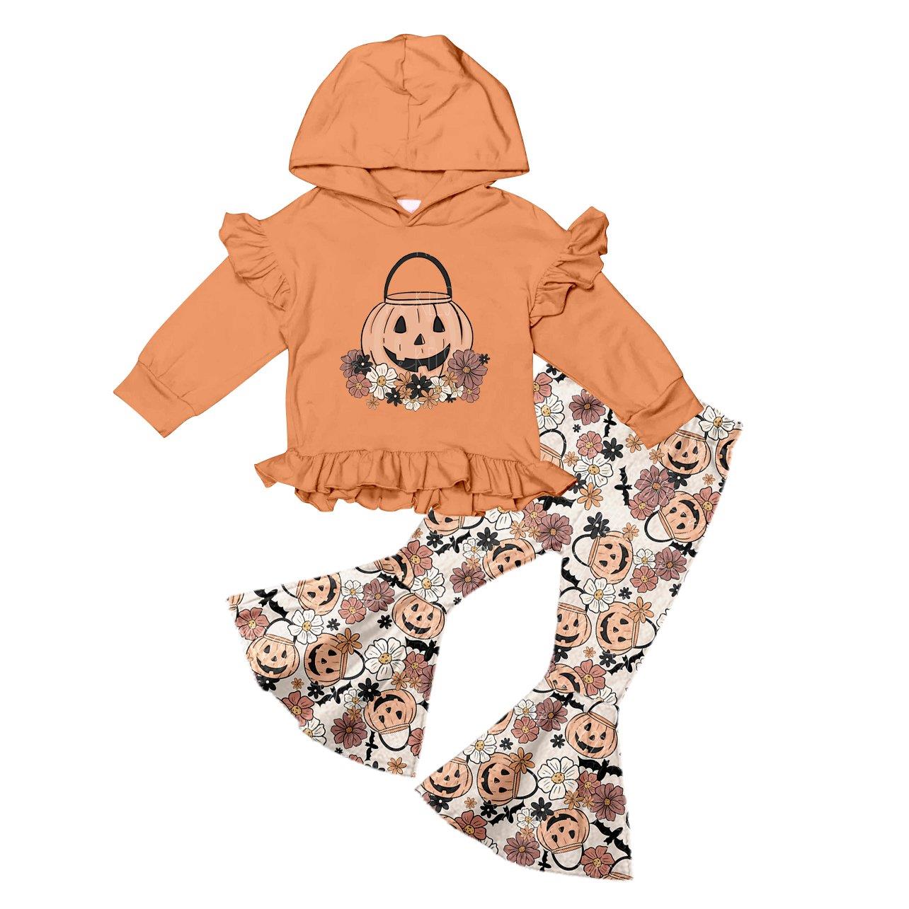 Baby Girls Pumpkin basket hoodie top bell pants sets