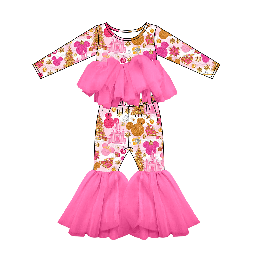 Baby girls Christmas castle cartoon tutu bell pants sets