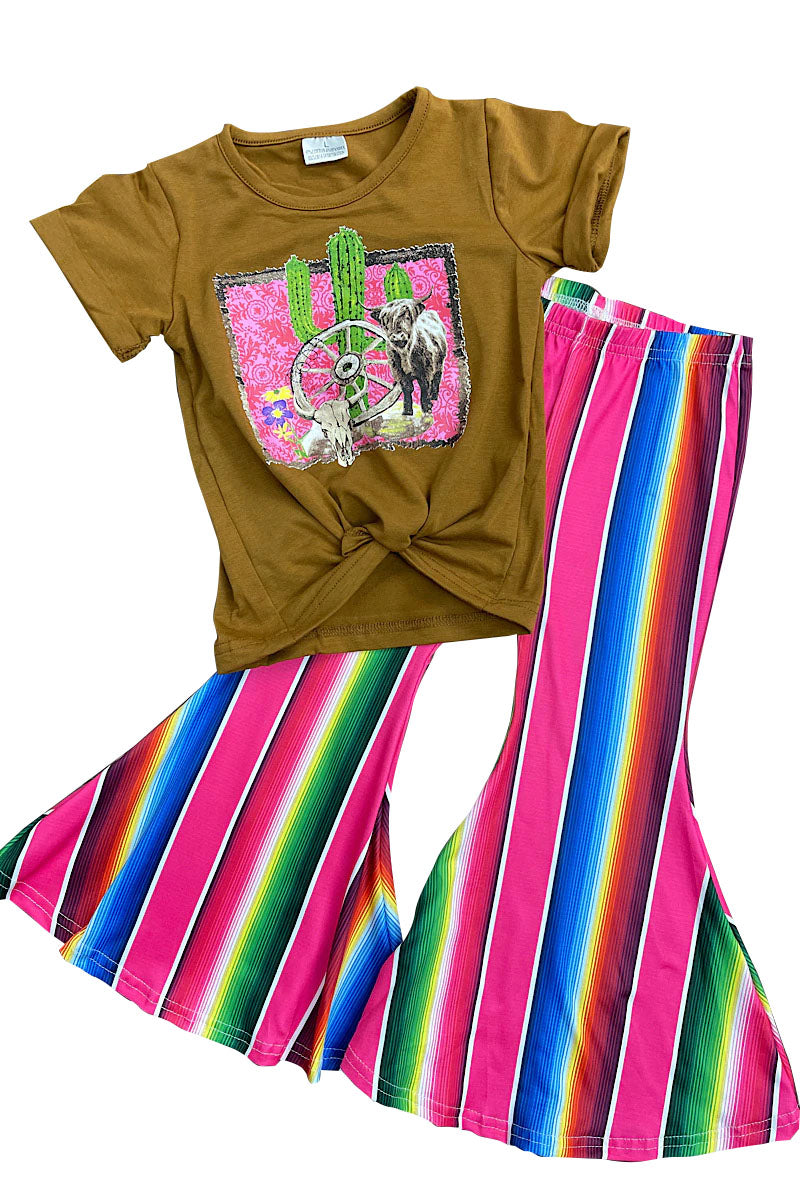 Baby girls western cactus stripe pants bell sets