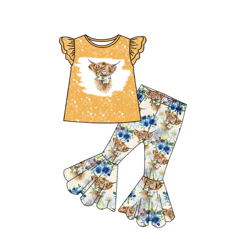 Baby girls western cow heifer bell pants sets