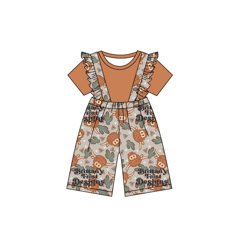 Baby girls highland cow suspender pants outfits