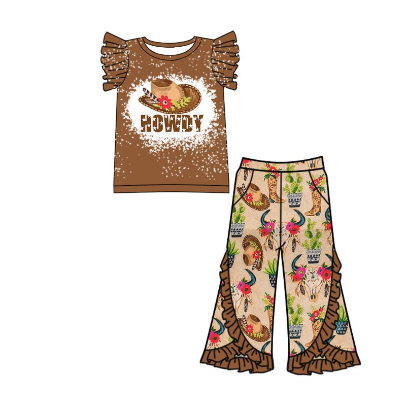 Baby girls western howdy shirt ruffle pants sets