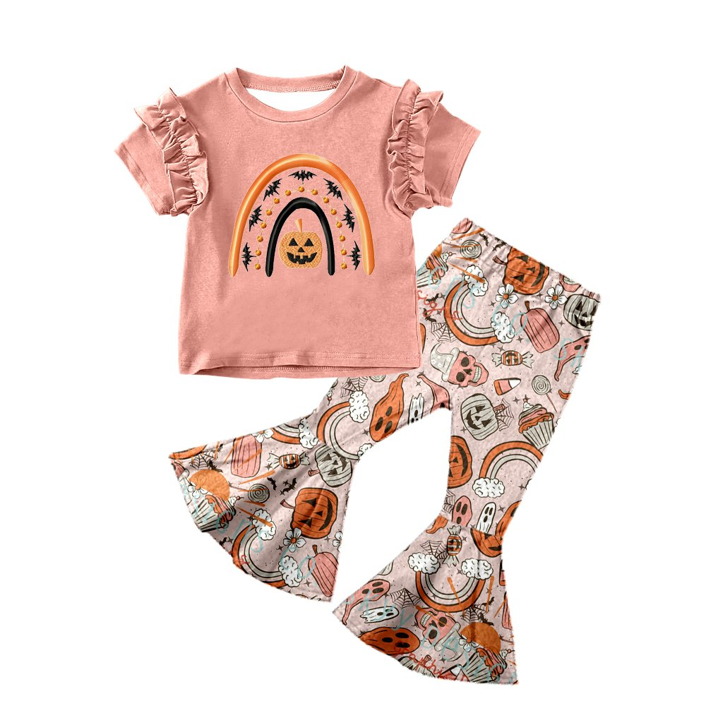 Baby girls Halloween pumpkin pink bell pants sets