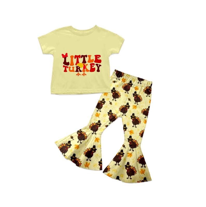 baby girls thanksgiving little turkey bell bottom pants sets