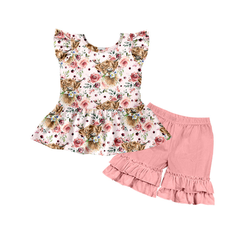 Baby Girls Cow Flower Summer shorts sets
