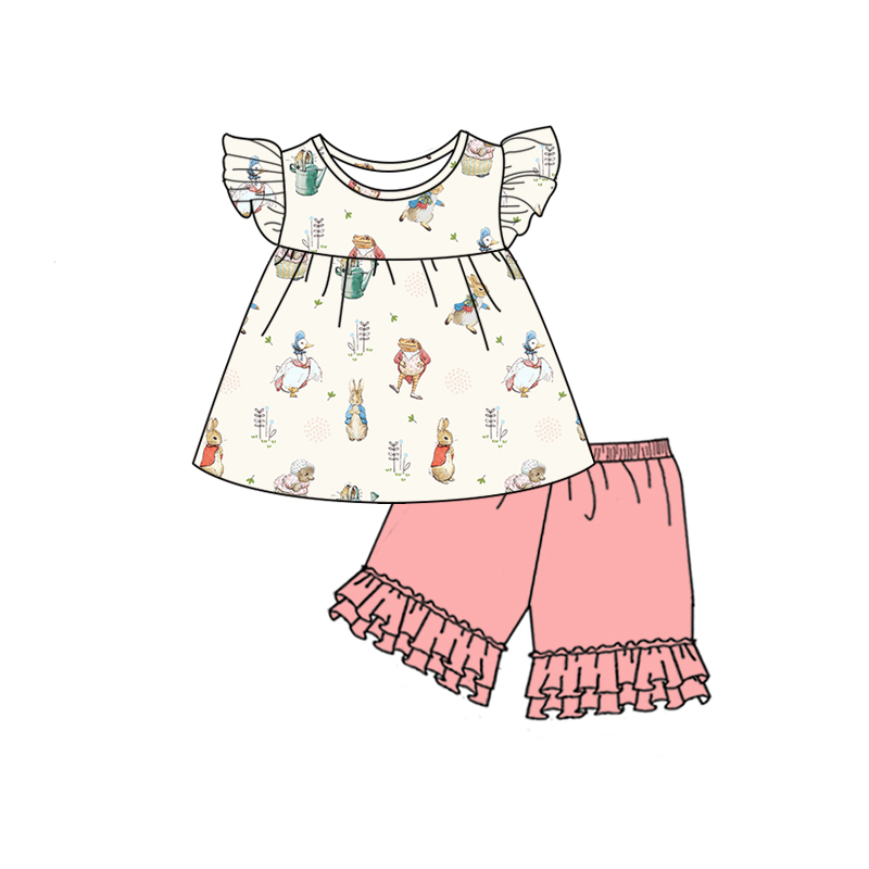 Baby Girls Easter Rabbit Ruffle Shorts Clothes Sets