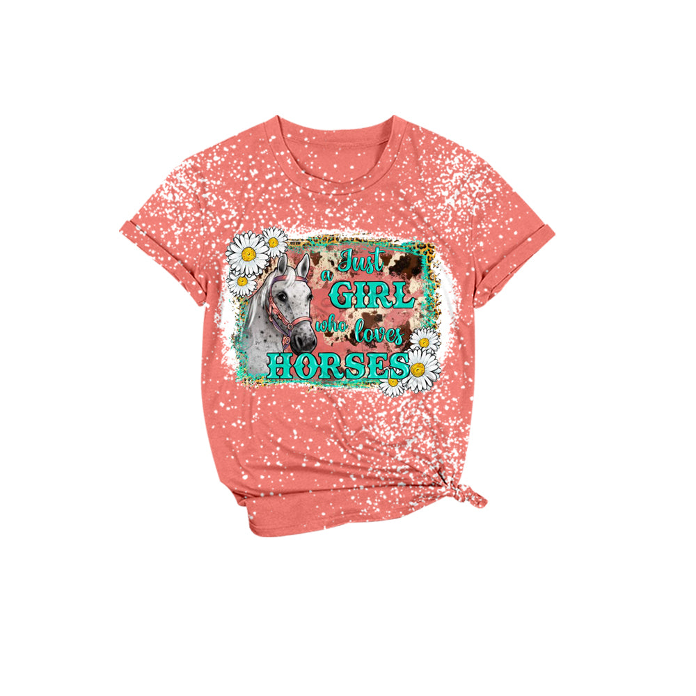 Baby Girls pink horse western short Sleeve shirts tops