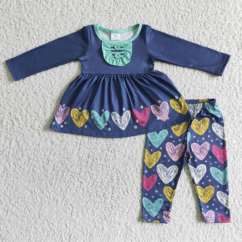 Children Valentines heart navy legging outfits sets