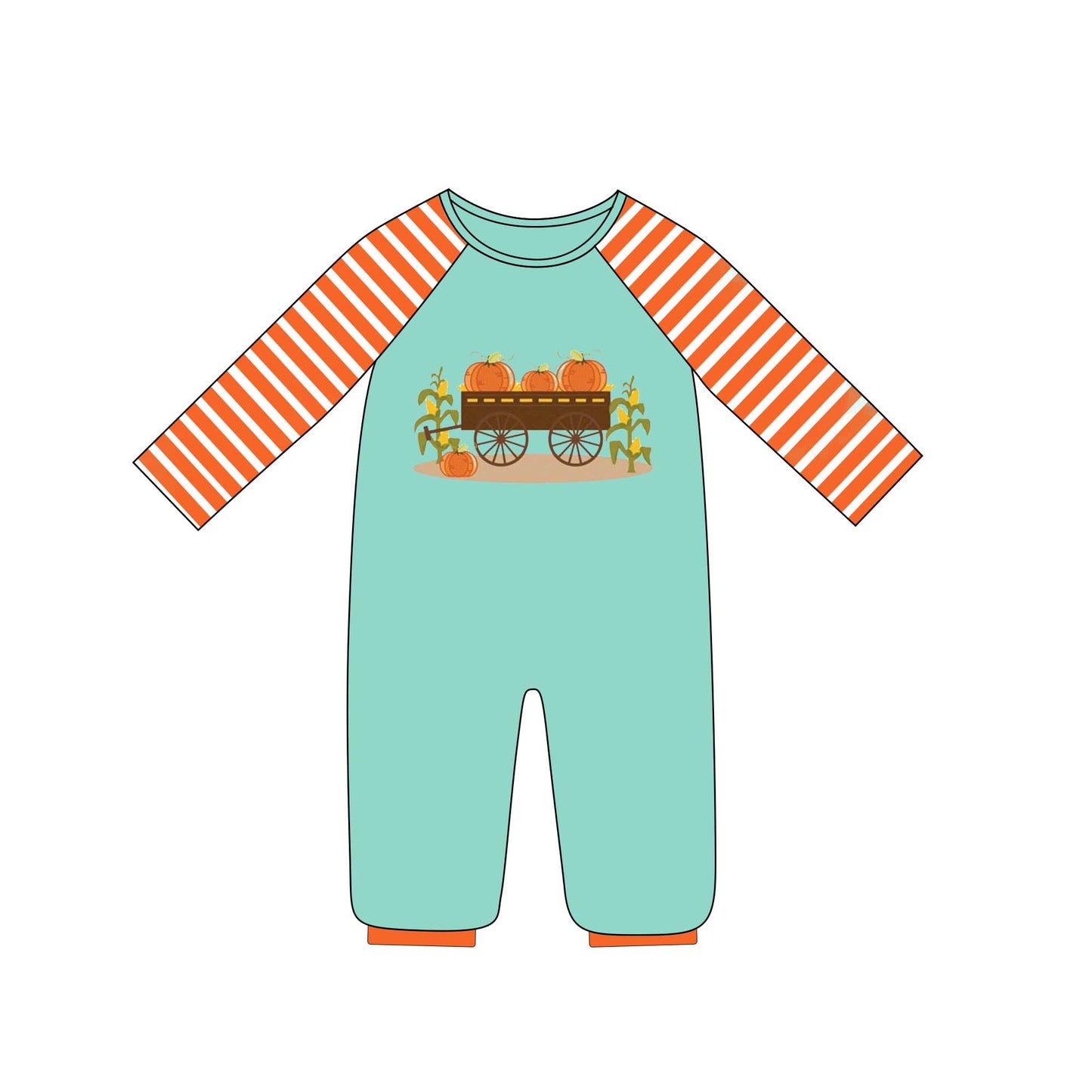 Baby boys pumpkin tractor rompers