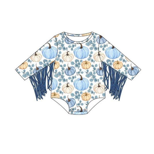 Baby girls fall pumpkin tassel long sleeve rompers