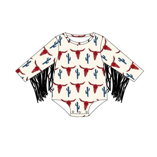 Baby girls cow cactus tassel long sleeve rompers